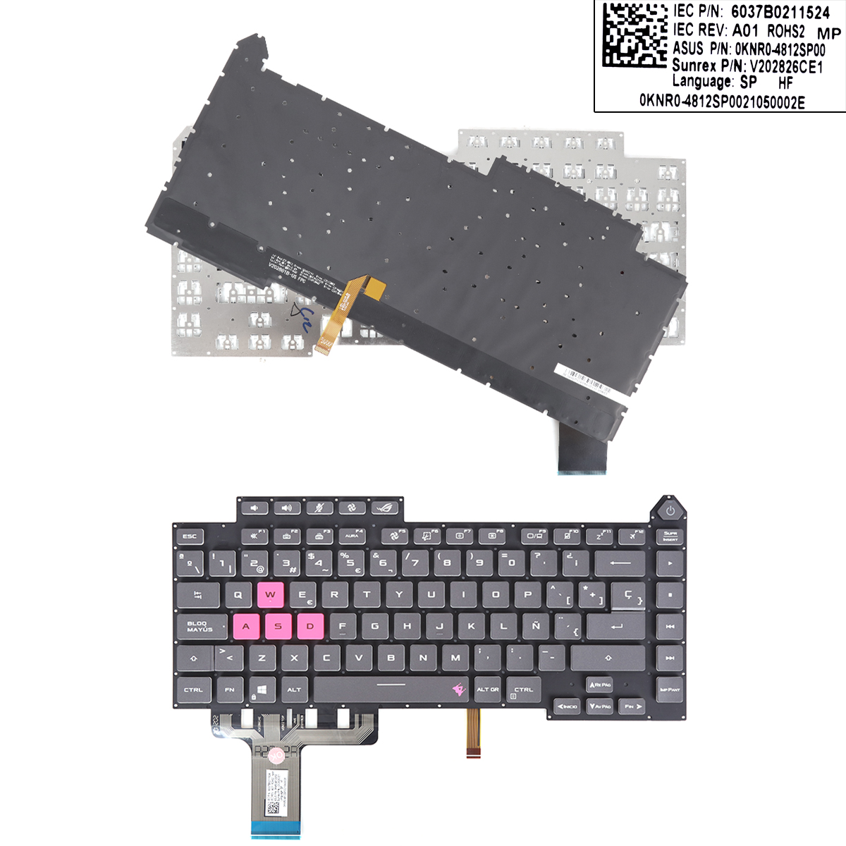 Picture of New Replacement Laptop Keyboard For ASUS ROG 5R G513 G513Q G513QY G513QM G533 (Colorful backlight WIN8)WASD is red SP Layout